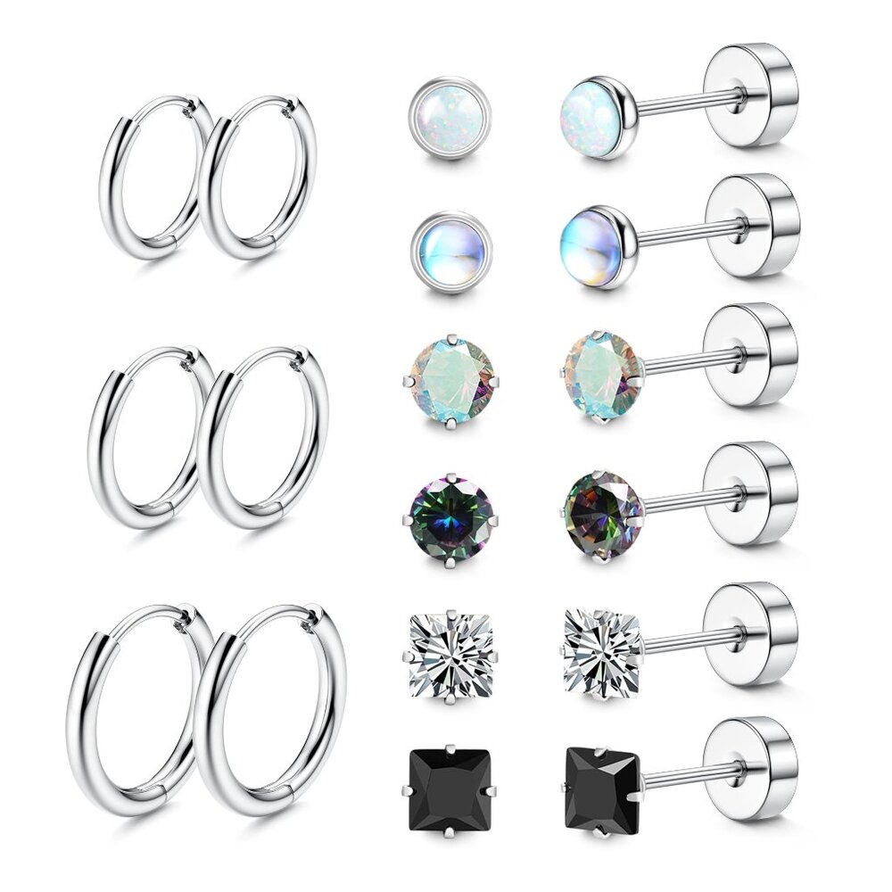 Titanium Stud Earrings Hypoallergenic Flat Back Minimalist Unisex Jewelry